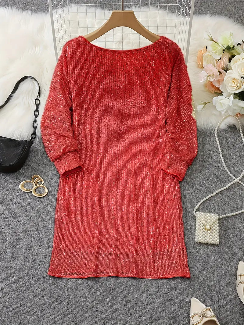 Karin™ - Glittrande Paljettdress med Kontrast