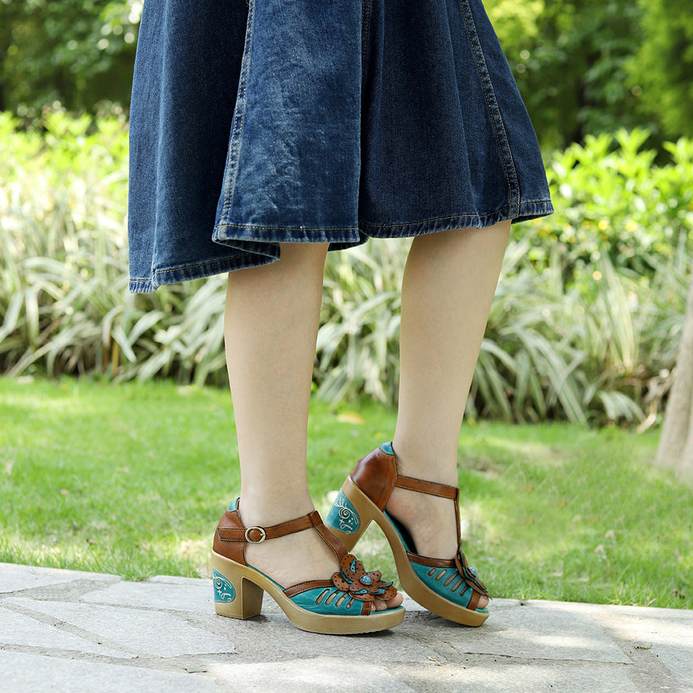 Maja™ – Retro Sandaler med Blomspänne