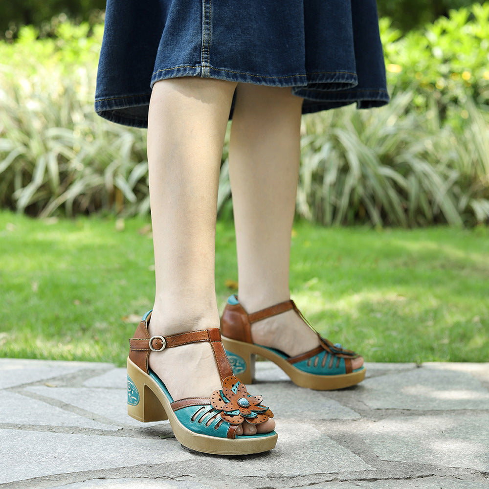 Maja™ – Retro Sandaler med Blomspänne