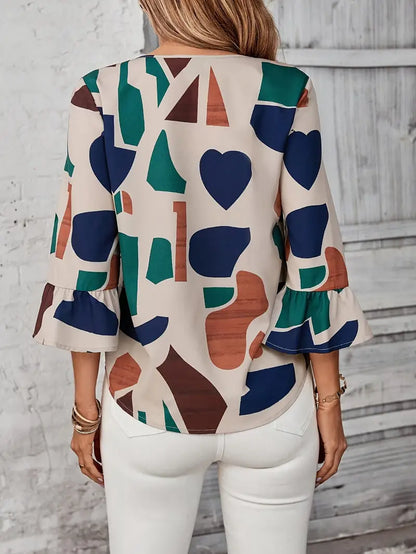 Ebella™ - Blus med Geometriskt Mönster