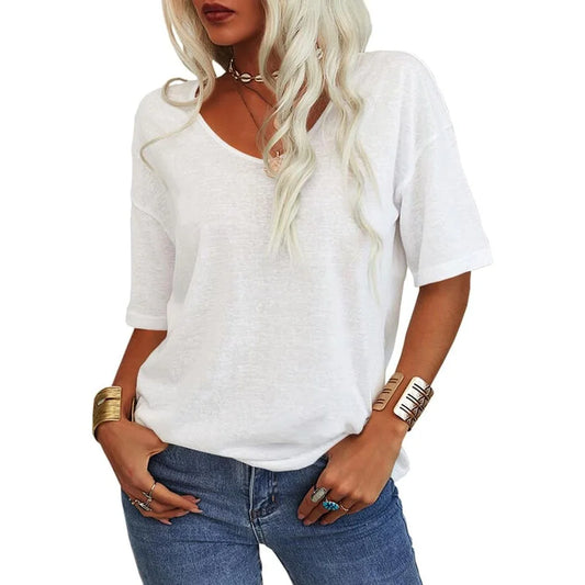 Querida™ – Enfärgad V-ringad T-shirt för Dam