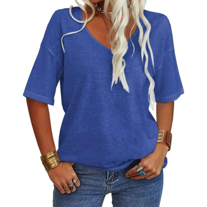 Querida™ – Enfärgad V-ringad T-shirt för Dam