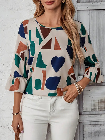 Ebella™ - Blus med Geometriskt Mönster
