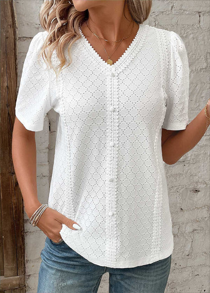 Frida™ - Vit Patchwork V-ringad Blus