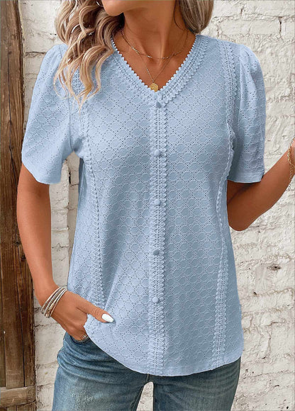 Frida™ - Vit Patchwork V-ringad Blus