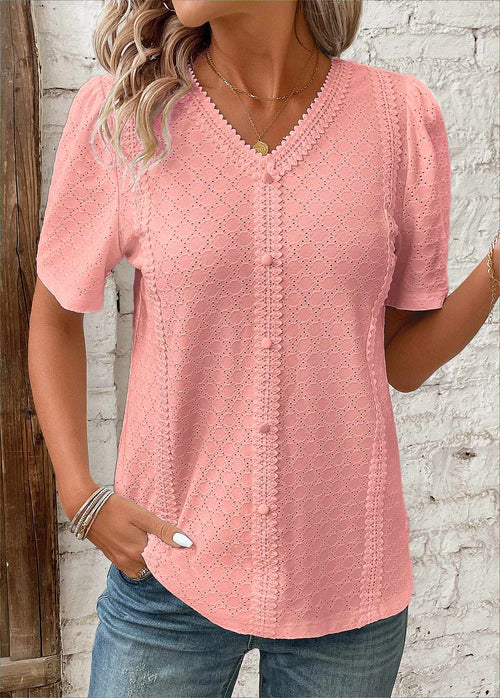 Frida™ - Vit Patchwork V-ringad Blus