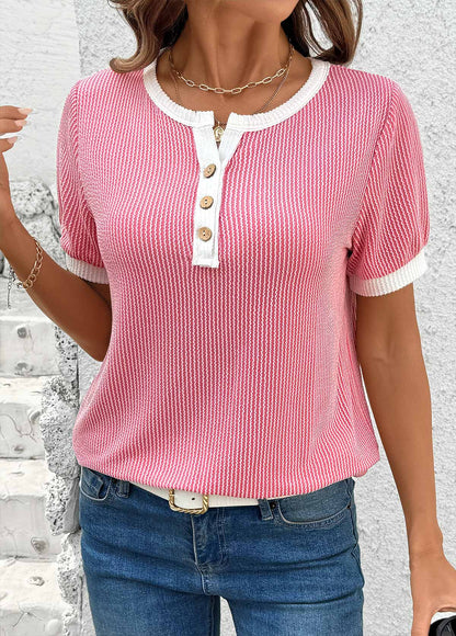 Hanna™ - Rosa T-shirt med Delad Halslinning