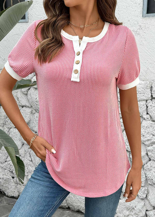 Hanna™ - Rosa T-shirt med Delad Halslinning