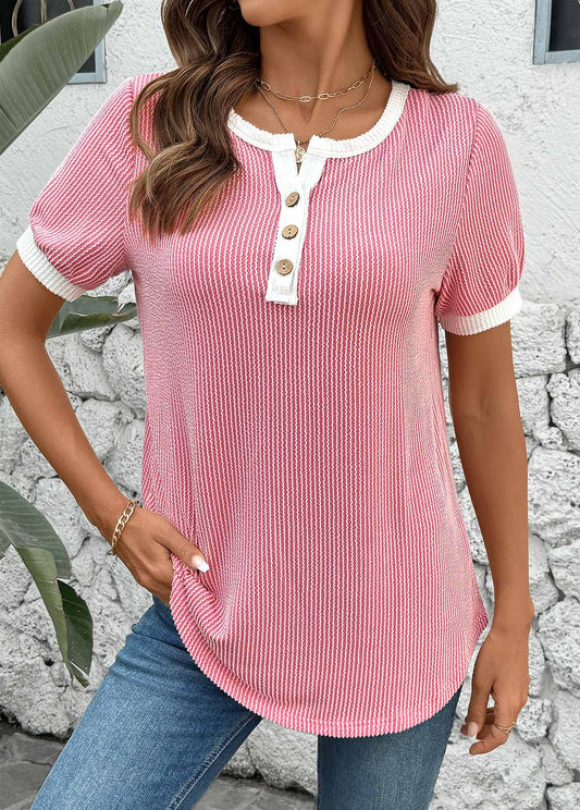 Hanna™ - Rosa T-shirt med Delad Halslinning