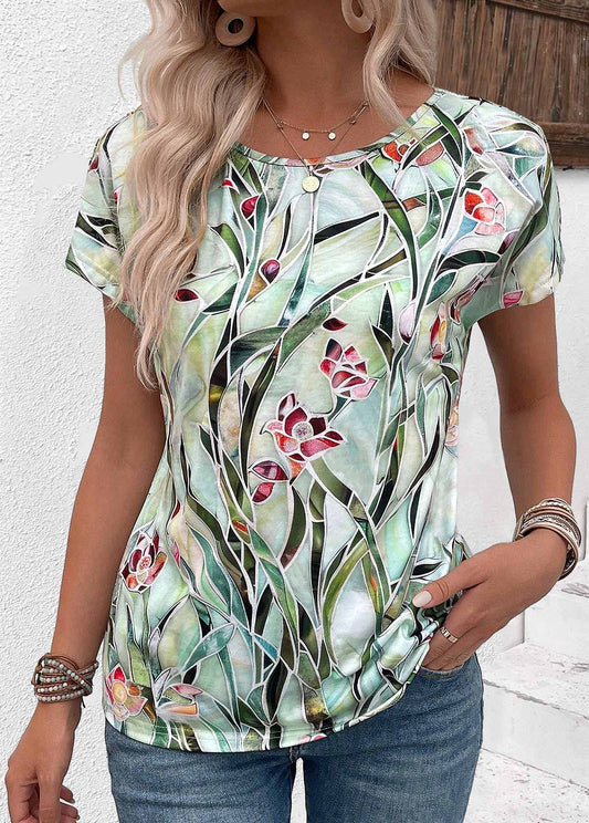 Greta™ - Mönstrad T-shirt med Kort Ärmar