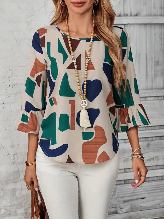 Ebella™ - Blus med Geometriskt Mönster