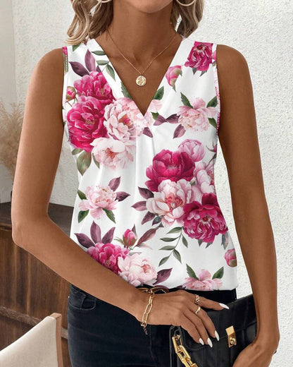 Isabella™ – Blommig Ärmlös Topp Med V-ringad Hals