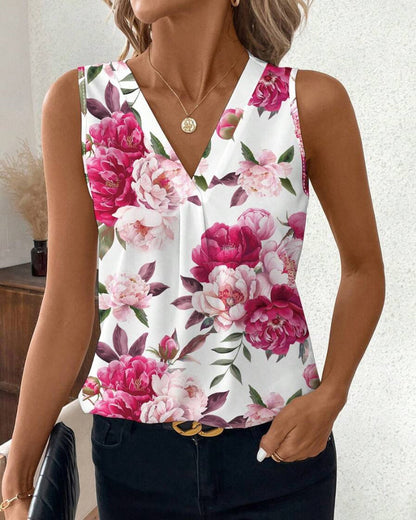 Isabella™ – Blommig Ärmlös Topp Med V-ringad Hals