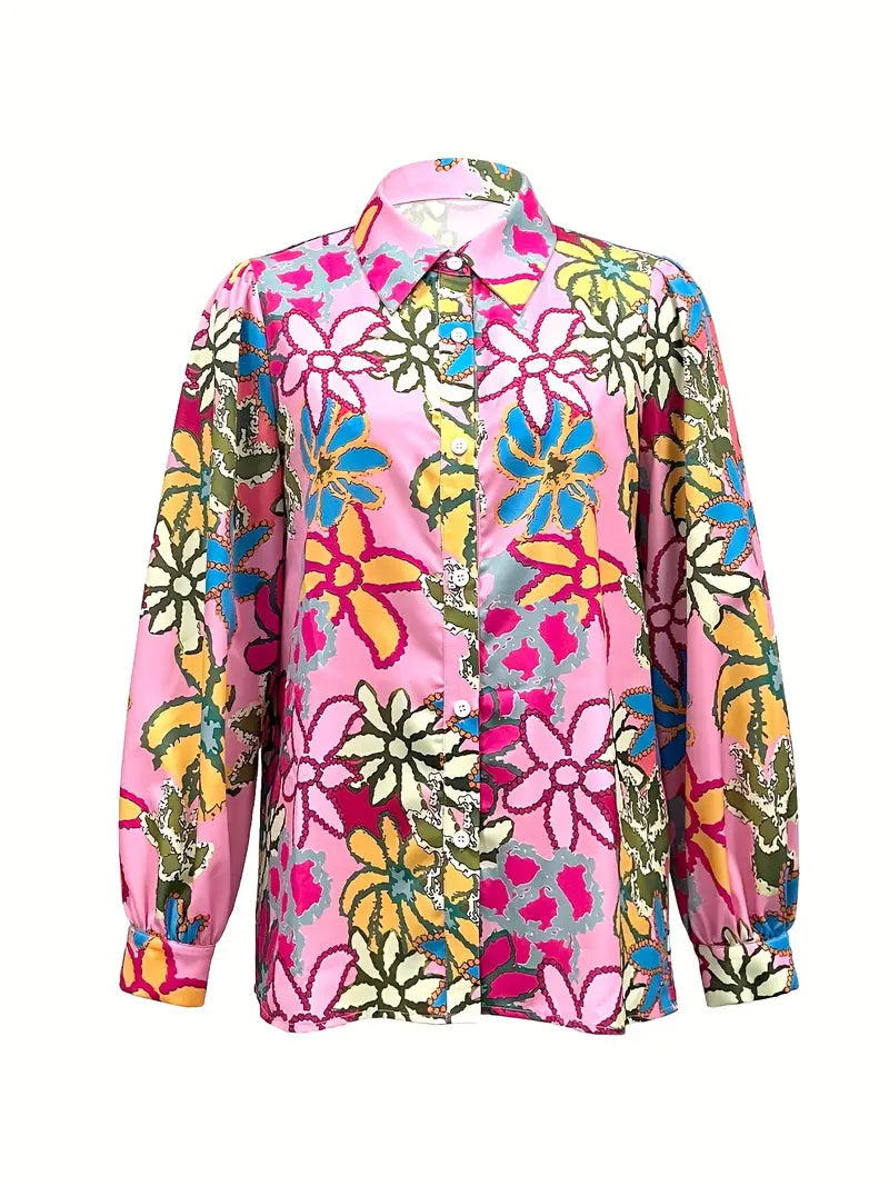 Johanna™ - Blommig Skjorta med Knäppning