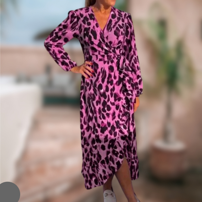 Elena | Leopard Klänning med V-ringad