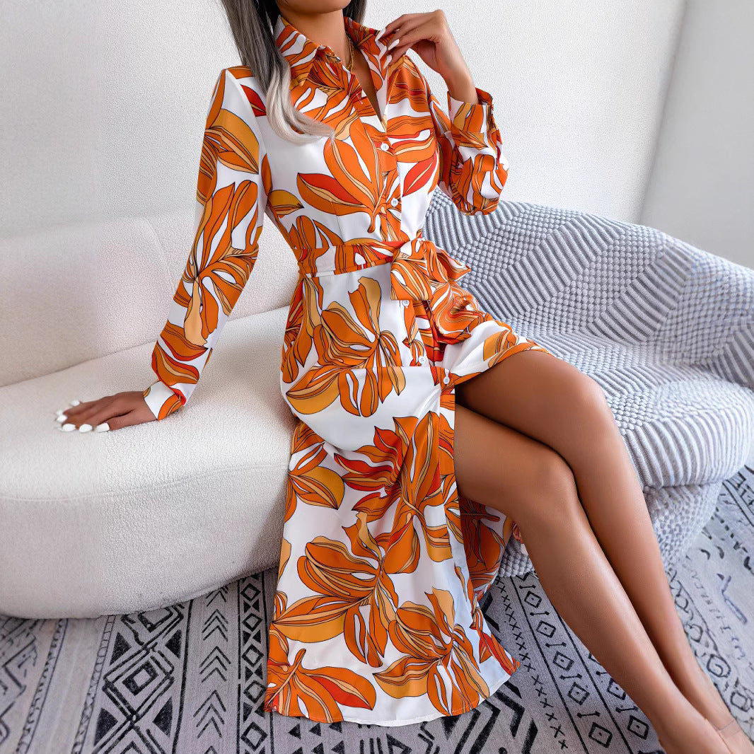 Hanna™ – Retro Skjortklänning med Blommor