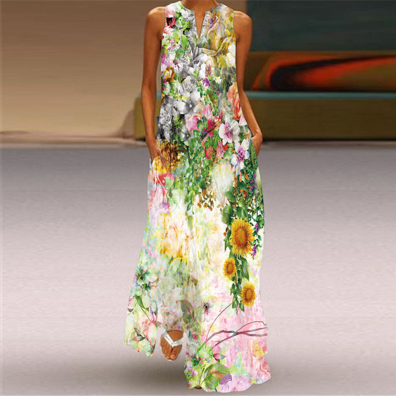 Yvette™ – Ärmös Blommig Klänning