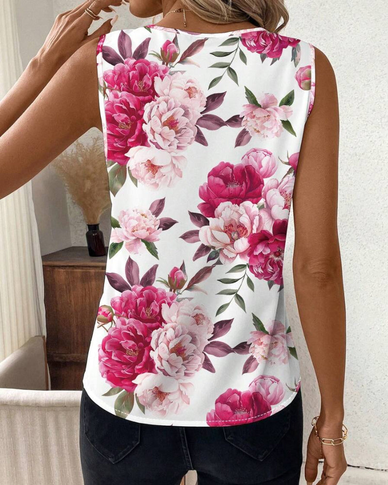 Isabella™ – Blommig Ärmlös Topp Med V-ringad Hals