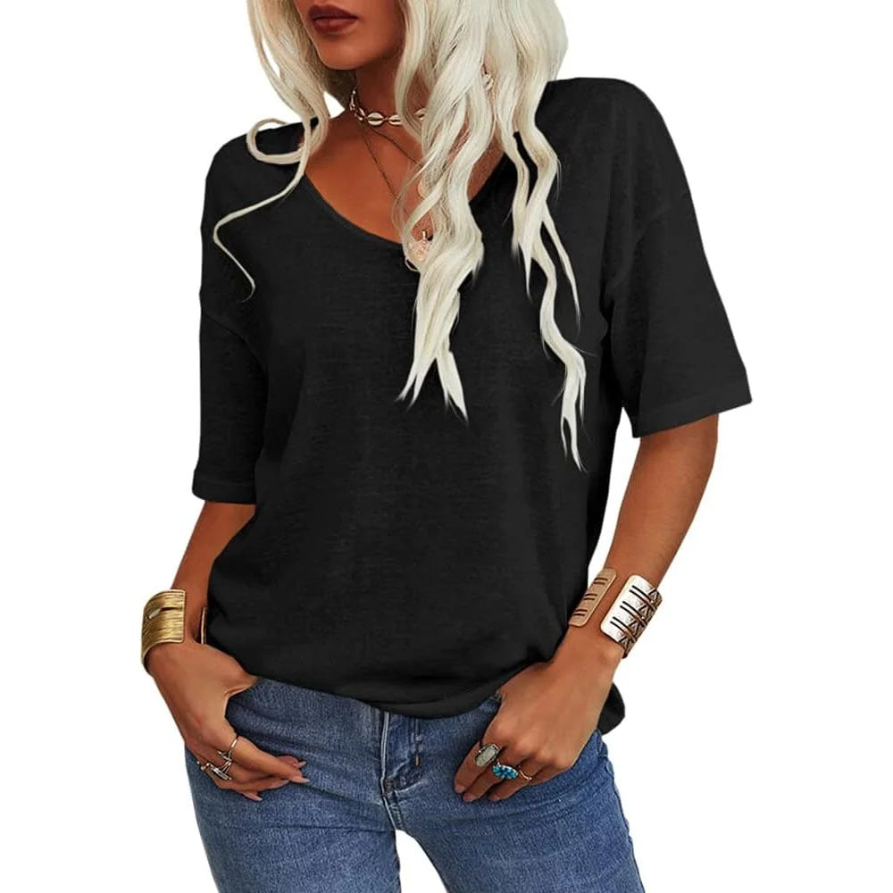 Querida™ – Enfärgad V-ringad T-shirt för Dam