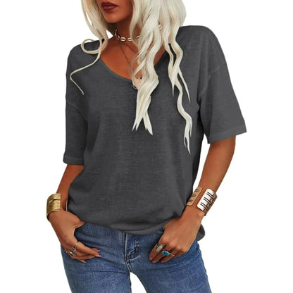 Querida™ – Enfärgad V-ringad T-shirt för Dam