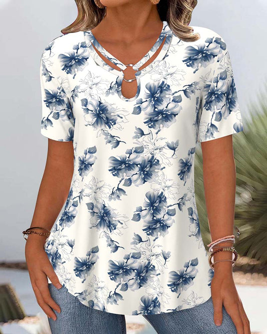 Ulla™ – Kortärmad Blus med Blommönster